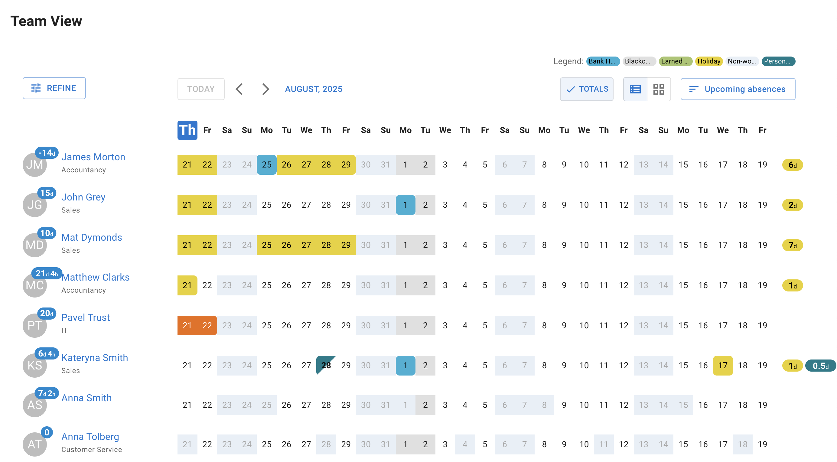 Employee Calendar screenshot