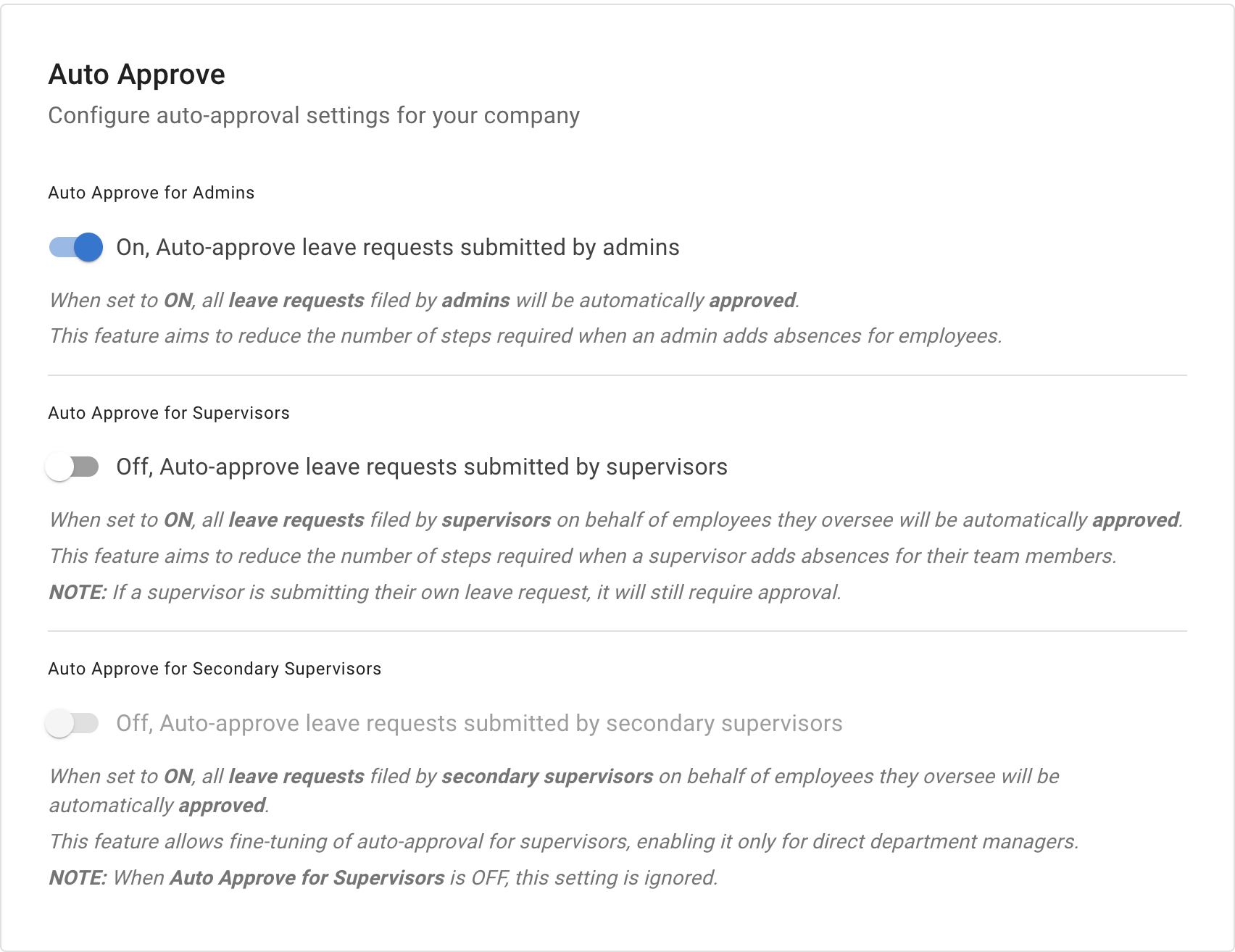 Auto approval settings