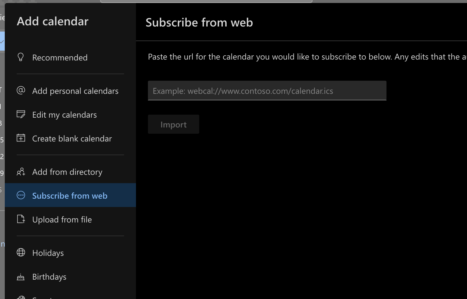 Subscribe from web in Outlook