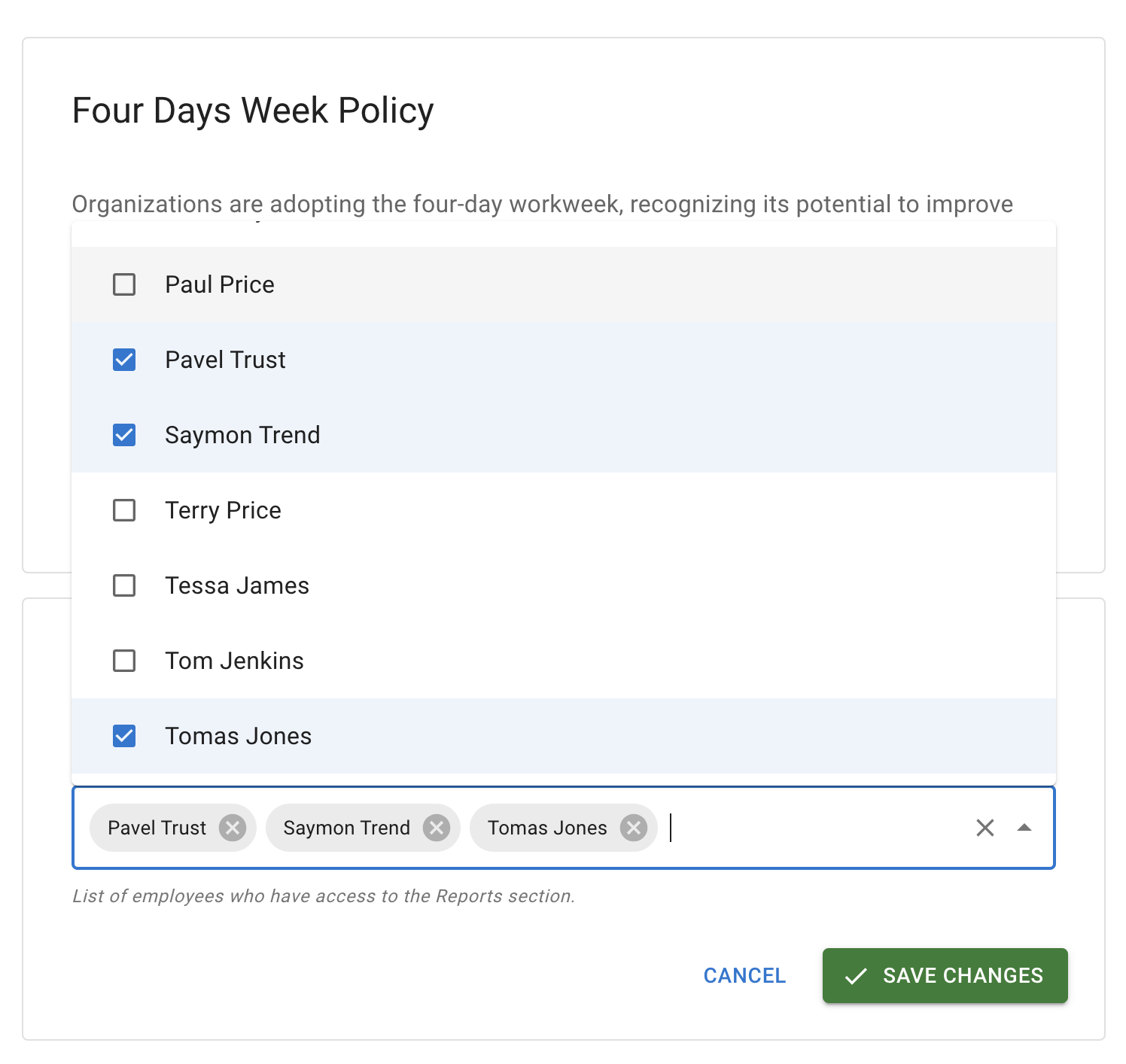 Assign 4-day week from policy
