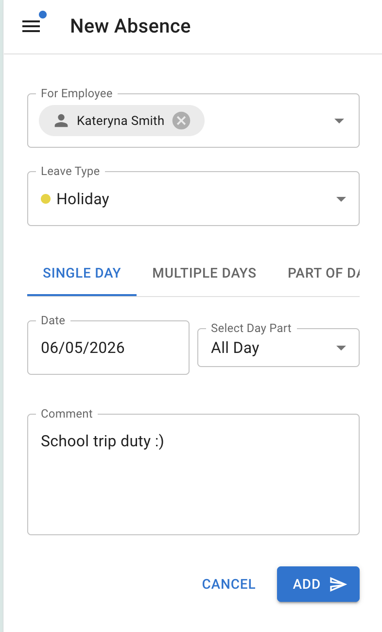 Booking form on mobile