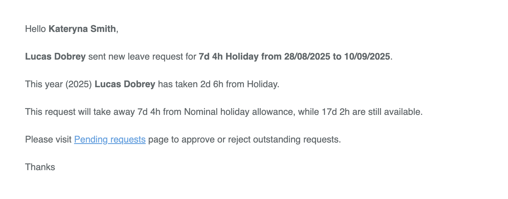 Pop-up window to book a new absence