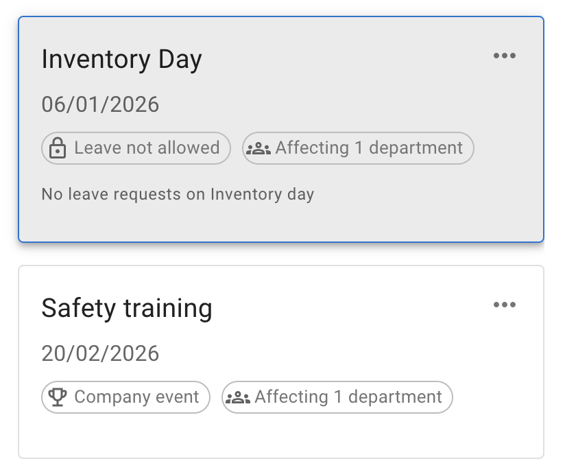 Example of blackouts and company events