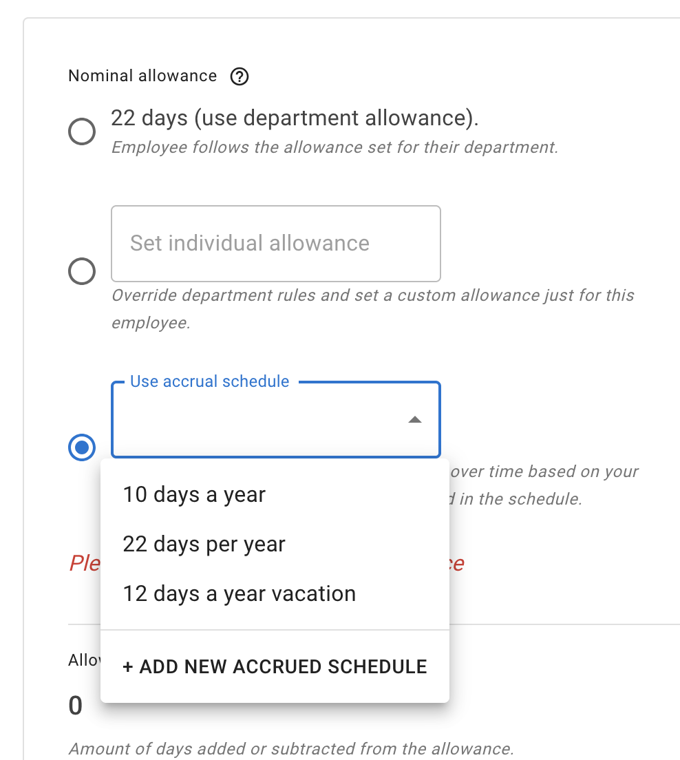 Override department allowance