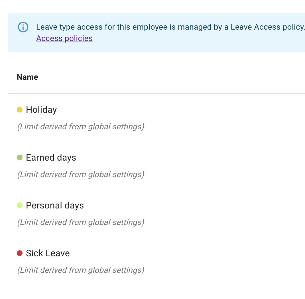 Example of leave access policy