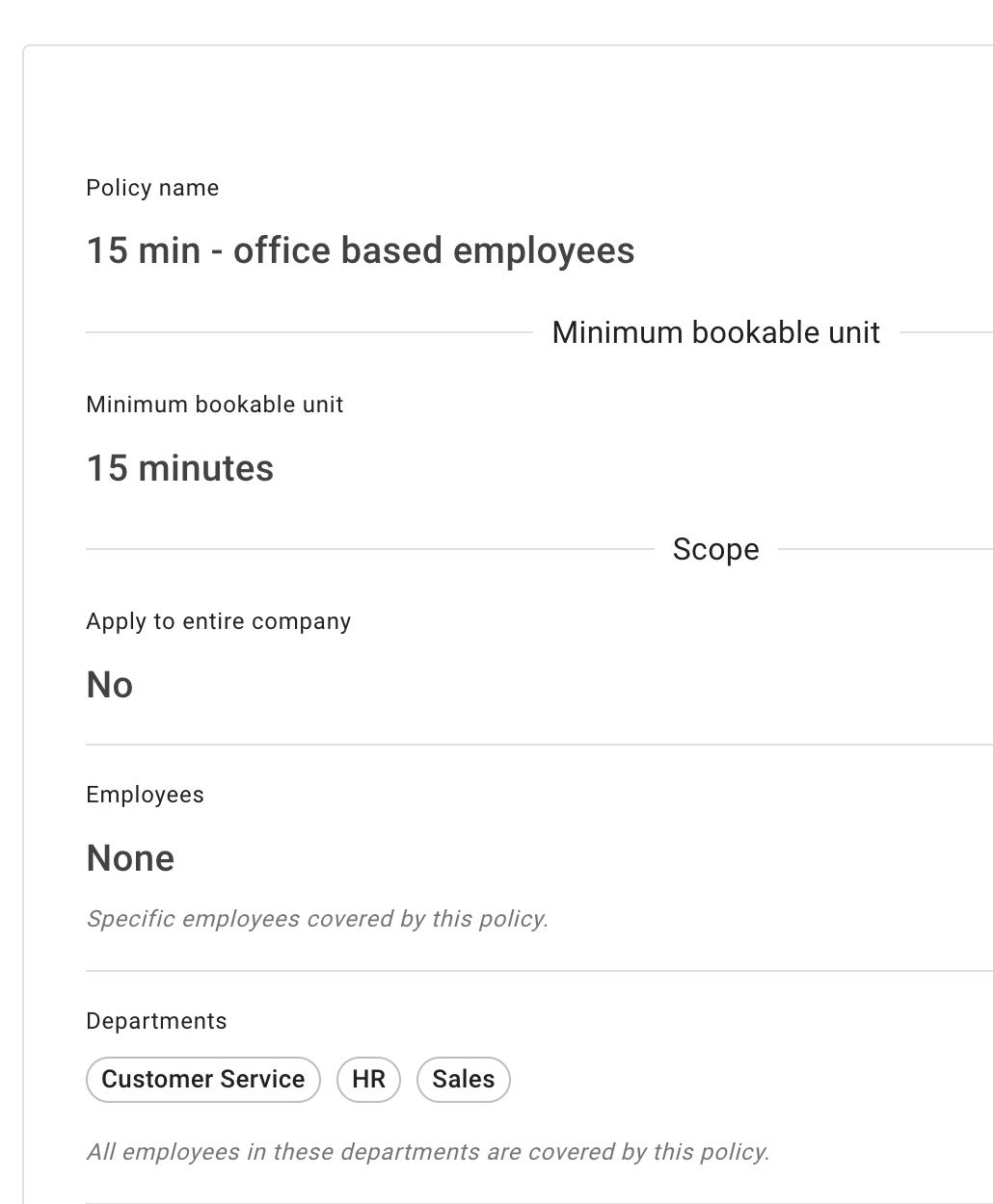 Example of leave increment policy