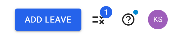 The right end of the bar at the top of the page: Add leave, the Leave requests button with a count on it, Help and the avatar