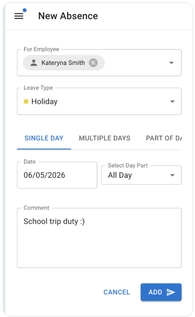 Mobile request form
