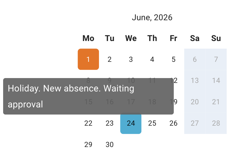 Pending absence on My Calendar