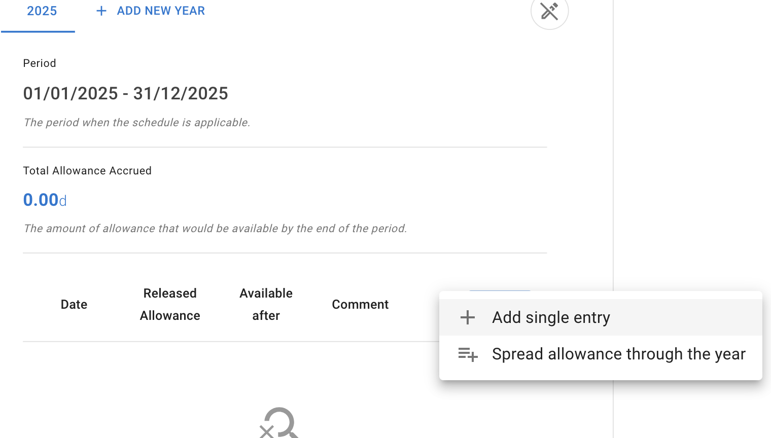 How to release allowance in accrued policy