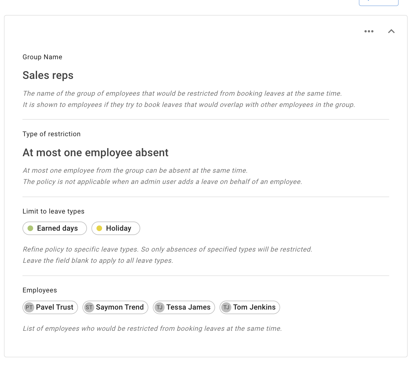 Restrict absence overlap policy settings