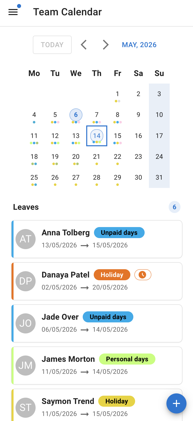 Team View on mobile
