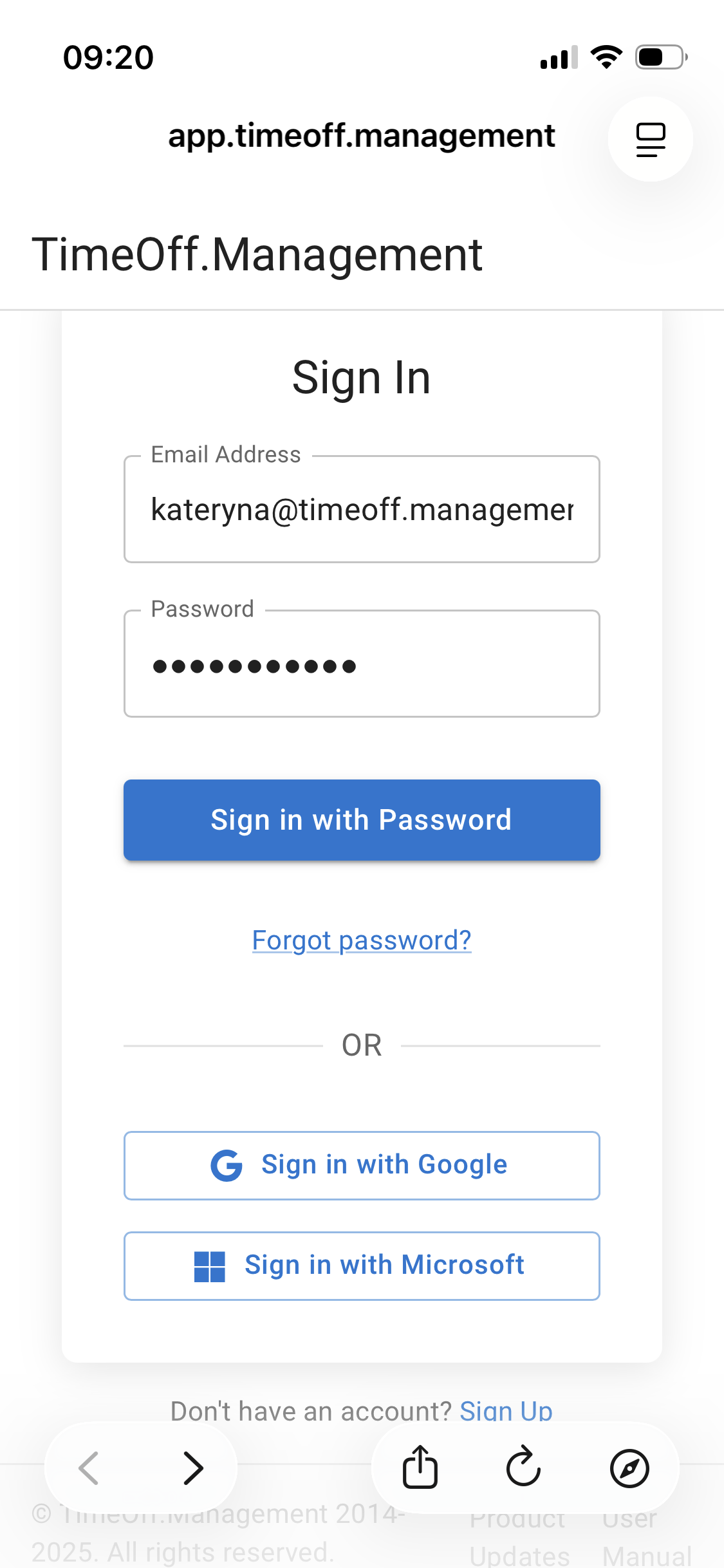 Sign in to TimeOff