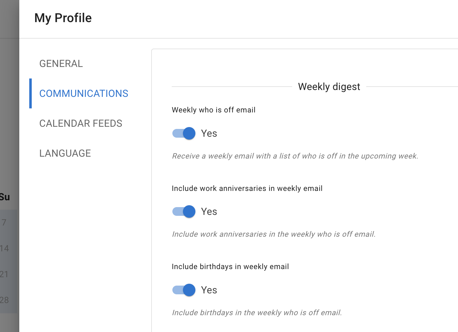 Weekly digest set up