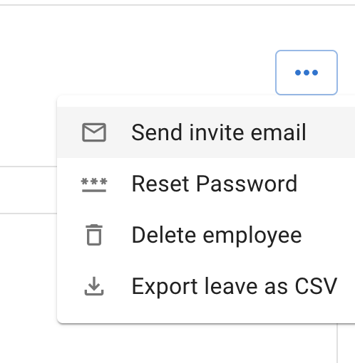 Employee details menu to send welcome invite