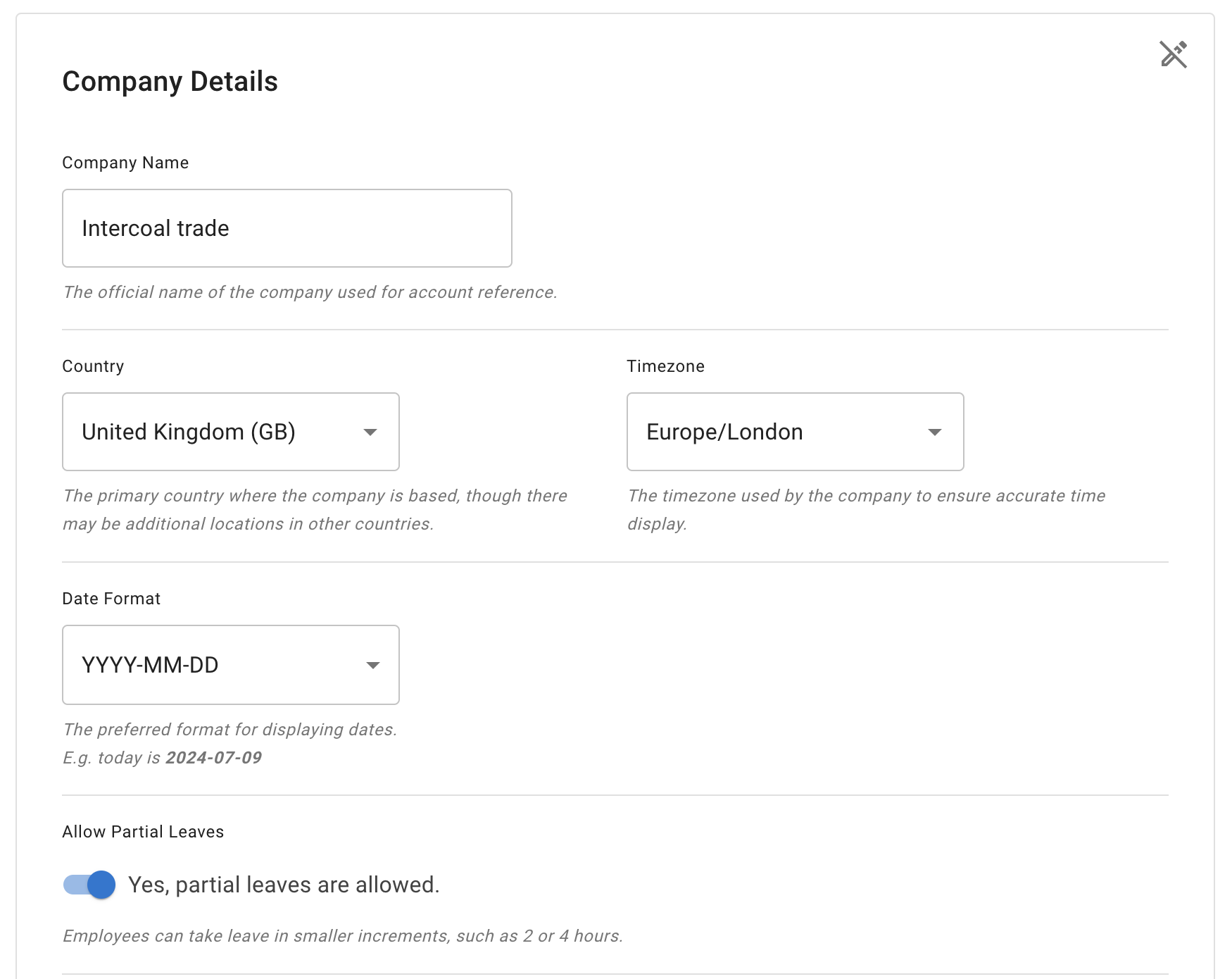 New company registration form