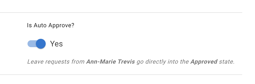 Screenshot of auto approve leave requests field