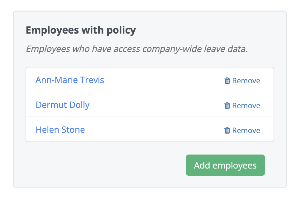 List of employees with policy leave data view