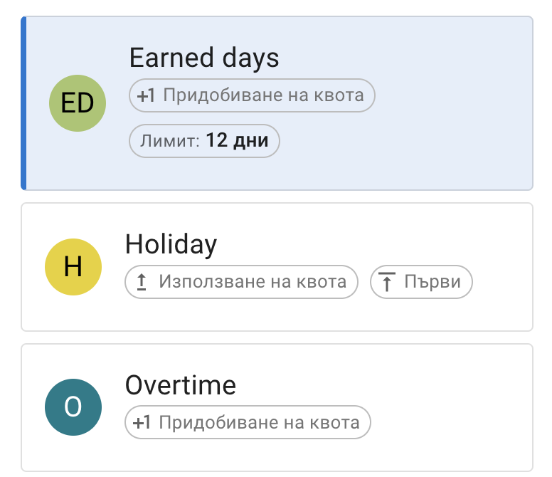 Various Leave types created in TimeOff manager for small businesses