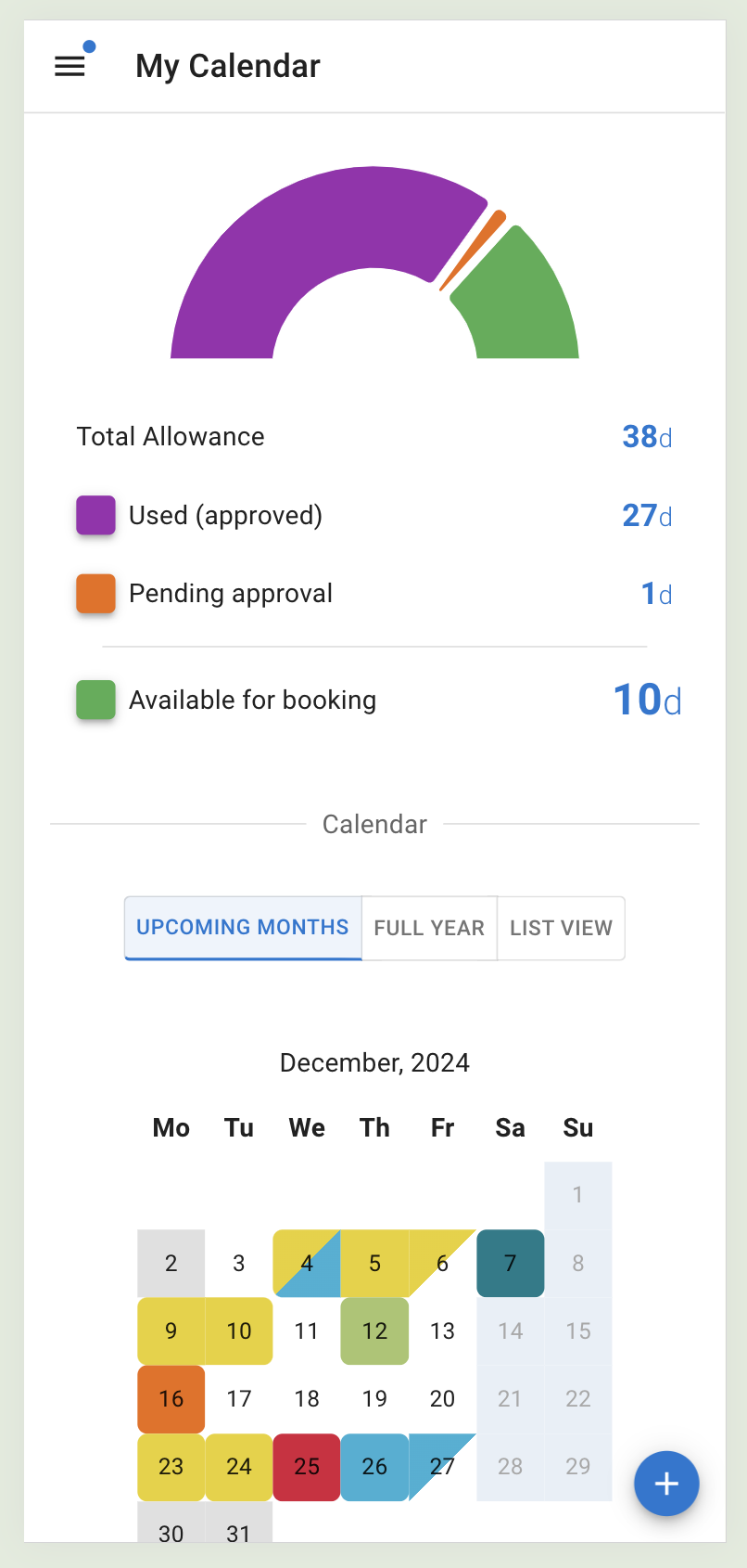 Screenshot of calendar with book absence