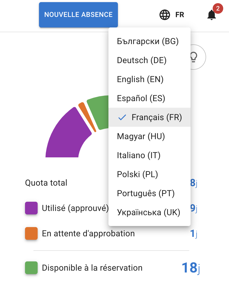 TimeOff now speak 9 languages