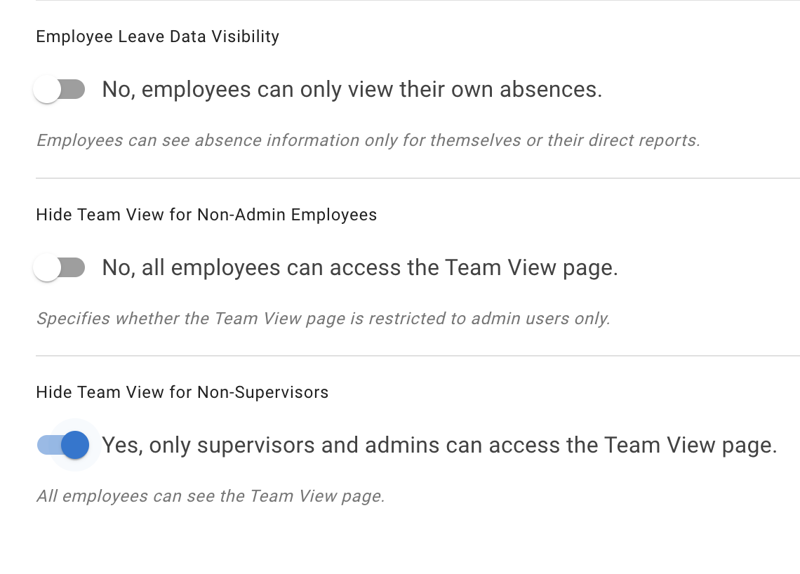 Privacy setting for Team  View screen