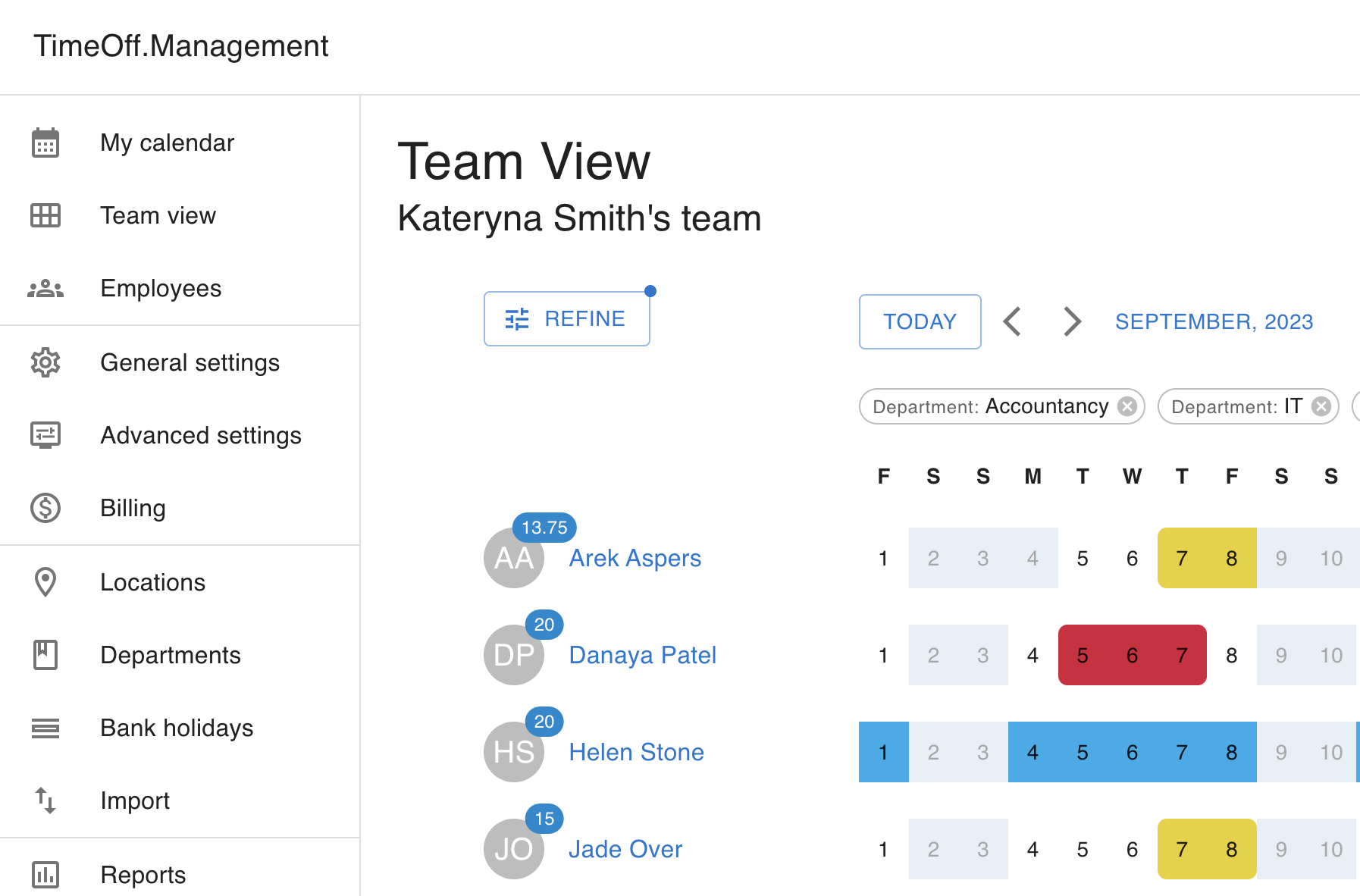 Team View page at TimeOff.management
