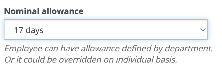 Employee nominal allowance field screeshot