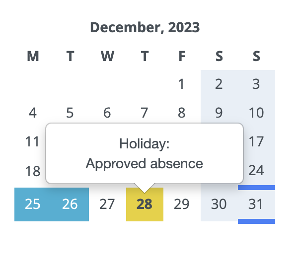 Screenshot of calendar with book absence