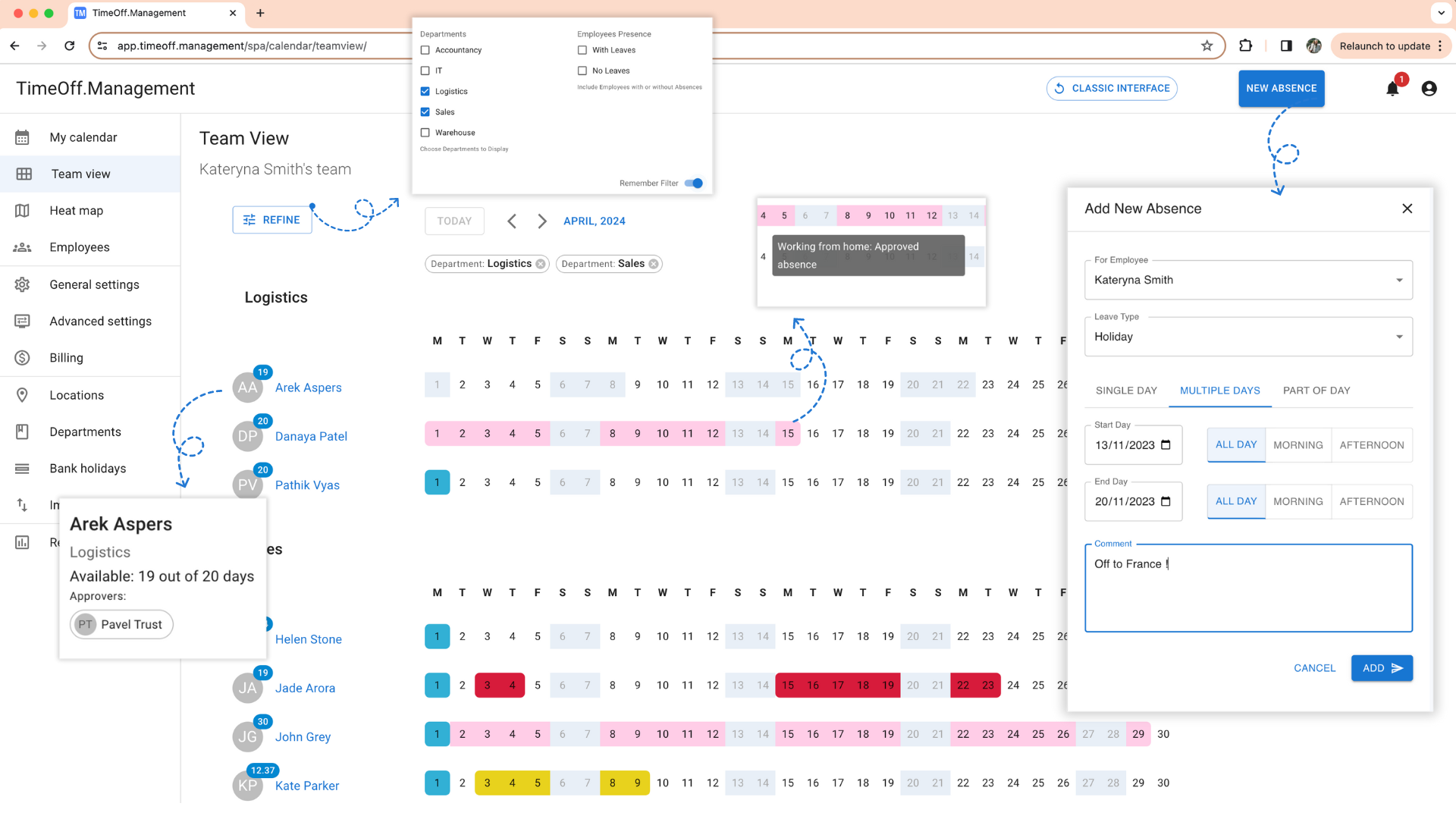 Team View at TimeOff.Management